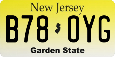NJ license plate B78OYG
