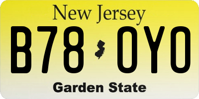 NJ license plate B78OYO