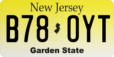 NJ license plate B78OYT