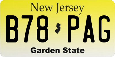 NJ license plate B78PAG