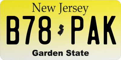 NJ license plate B78PAK