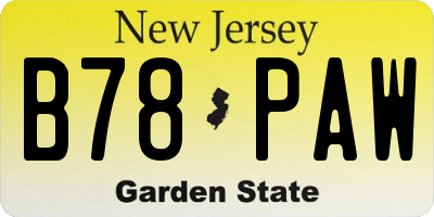 NJ license plate B78PAW