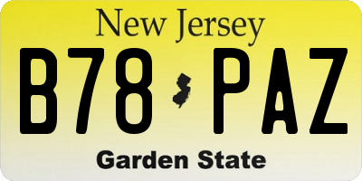 NJ license plate B78PAZ