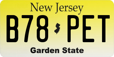 NJ license plate B78PET