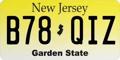 NJ license plate B78QIZ