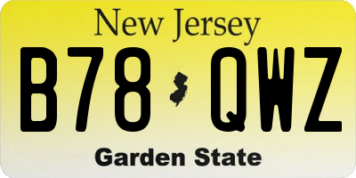 NJ license plate B78QWZ