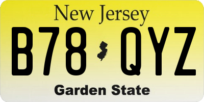 NJ license plate B78QYZ