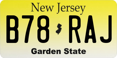 NJ license plate B78RAJ