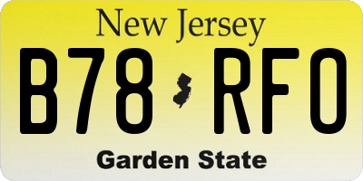 NJ license plate B78RFO