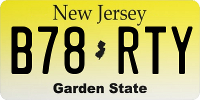 NJ license plate B78RTY