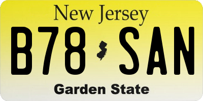 NJ license plate B78SAN