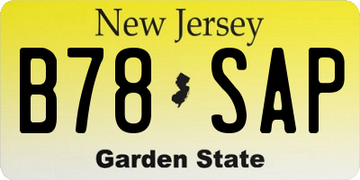 NJ license plate B78SAP