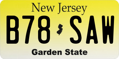 NJ license plate B78SAW
