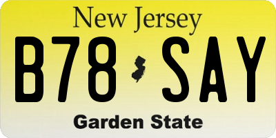 NJ license plate B78SAY