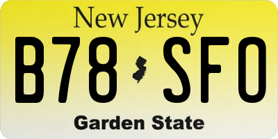 NJ license plate B78SFO