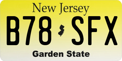 NJ license plate B78SFX