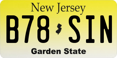 NJ license plate B78SIN
