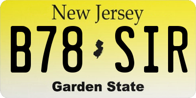 NJ license plate B78SIR