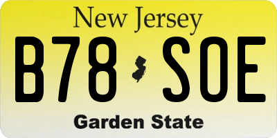 NJ license plate B78SOE