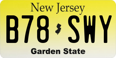 NJ license plate B78SWY