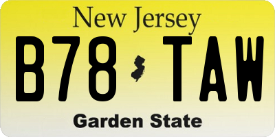 NJ license plate B78TAW