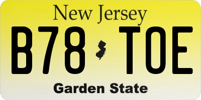 NJ license plate B78TOE