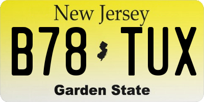 NJ license plate B78TUX