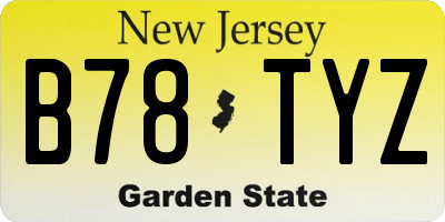 NJ license plate B78TYZ