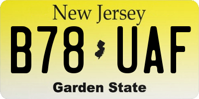 NJ license plate B78UAF