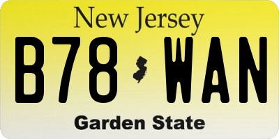 NJ license plate B78WAN