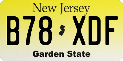 NJ license plate B78XDF