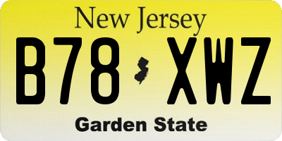 NJ license plate B78XWZ