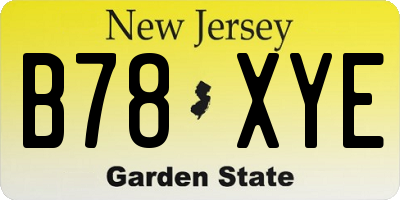 NJ license plate B78XYE