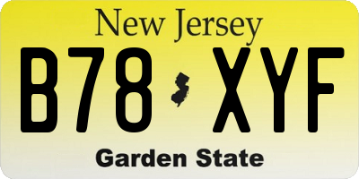 NJ license plate B78XYF