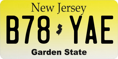 NJ license plate B78YAE