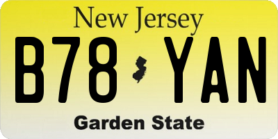 NJ license plate B78YAN