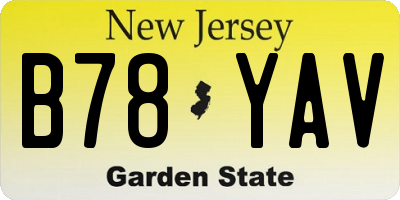 NJ license plate B78YAV