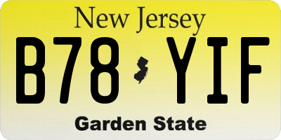 NJ license plate B78YIF