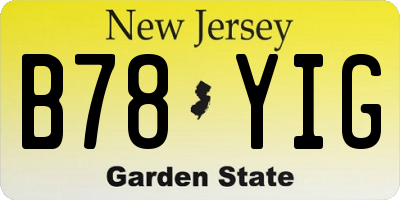 NJ license plate B78YIG