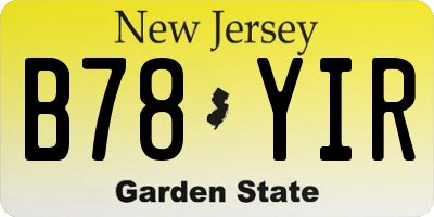 NJ license plate B78YIR
