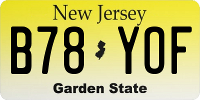 NJ license plate B78YOF
