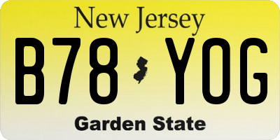 NJ license plate B78YOG