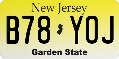 NJ license plate B78YOJ