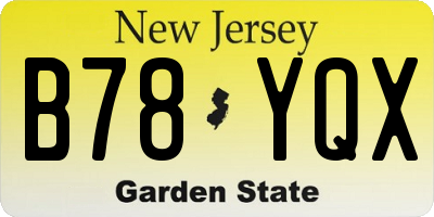 NJ license plate B78YQX