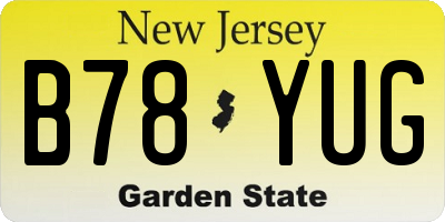 NJ license plate B78YUG