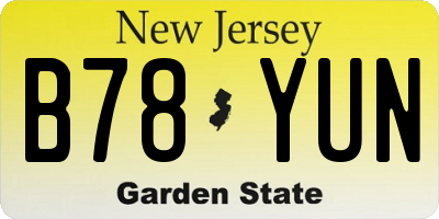 NJ license plate B78YUN