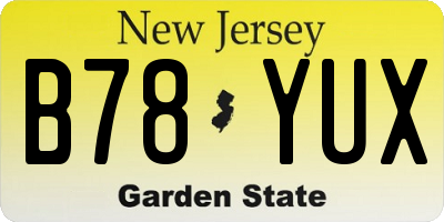 NJ license plate B78YUX
