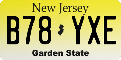 NJ license plate B78YXE