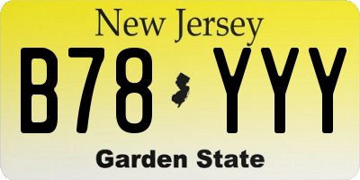NJ license plate B78YYY
