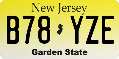 NJ license plate B78YZE